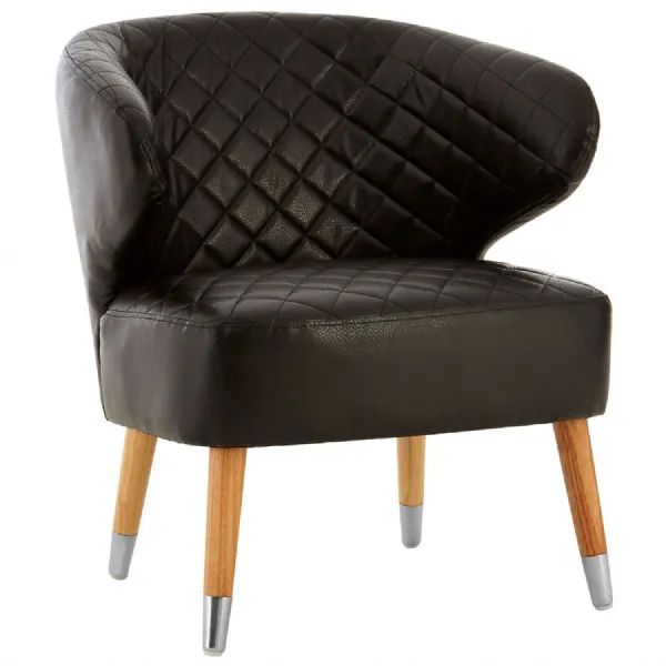 Black Faux Quilted Leather Tub Chair With Birch Legs