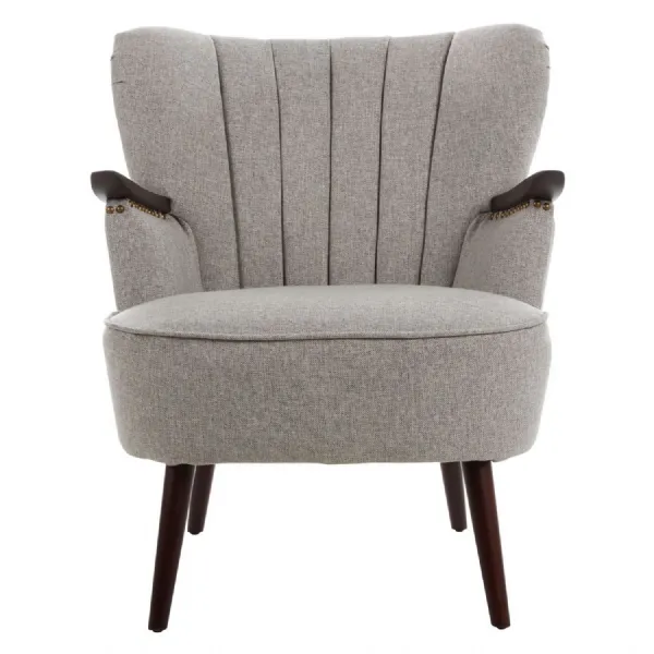 Retro Putty Ribbed Armchair With Wood Arms