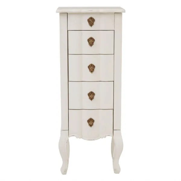 French Chic Small 5 Drawer White Chest