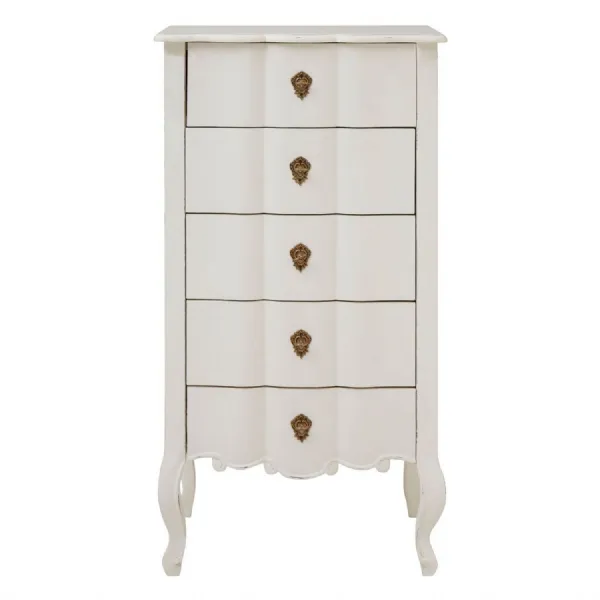 French Chic 5 Drawer White Chest