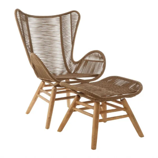 Scandi Latte Rope Lounge Chair And Footstool