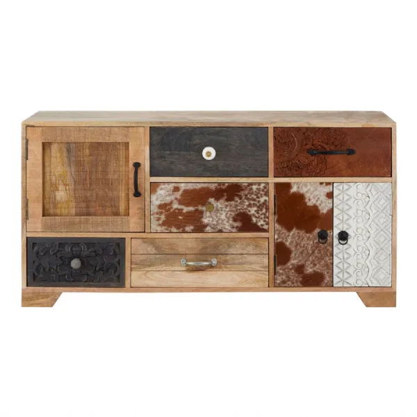 Cowhide And Wood Low Sideboard