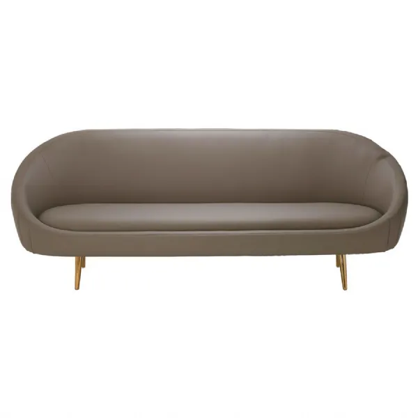 Curved Faux Light Brown Leather Sofa