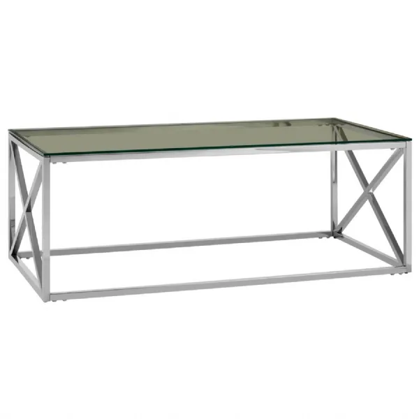 Glass And Steel Cross Coffee Table