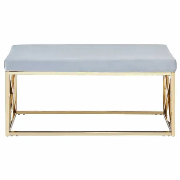 Allure Blue Velvet Gold Finish Bench