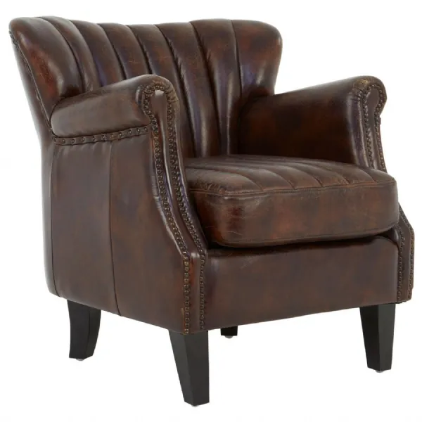 Winged Brown Leather Club Chair