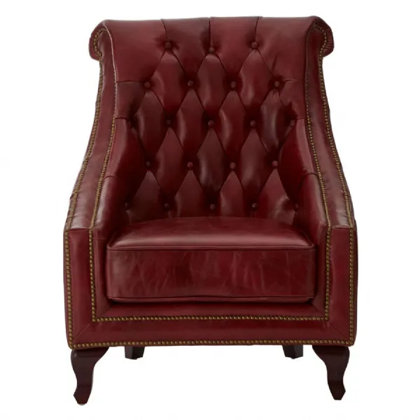 Vibrant Red Leather Button Back Armchair