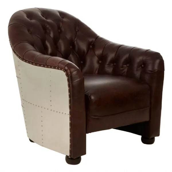 Brown Button Back Armchair With Metallic Back
