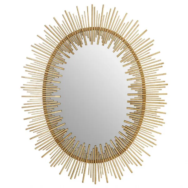 Oval Art Deco Gold Iron Frame Wall Mirror