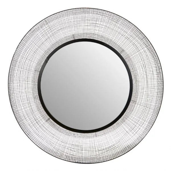 Textured Crosshatched Black Finish Wall Mirror