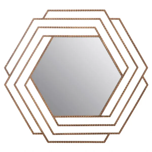 Antique Textured Hexagonal Gold Finish Wall Mirror
