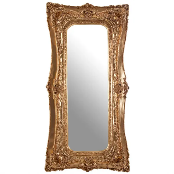 Bevelled Neoclassical Rectangular Gold Finish Wall Mirror