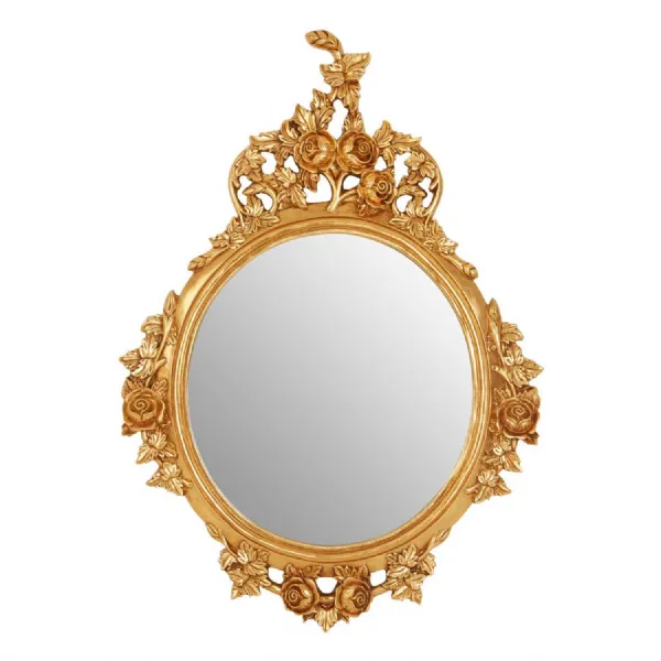 Neoclassical Weathered Floral Gold Finish Wall Mirror