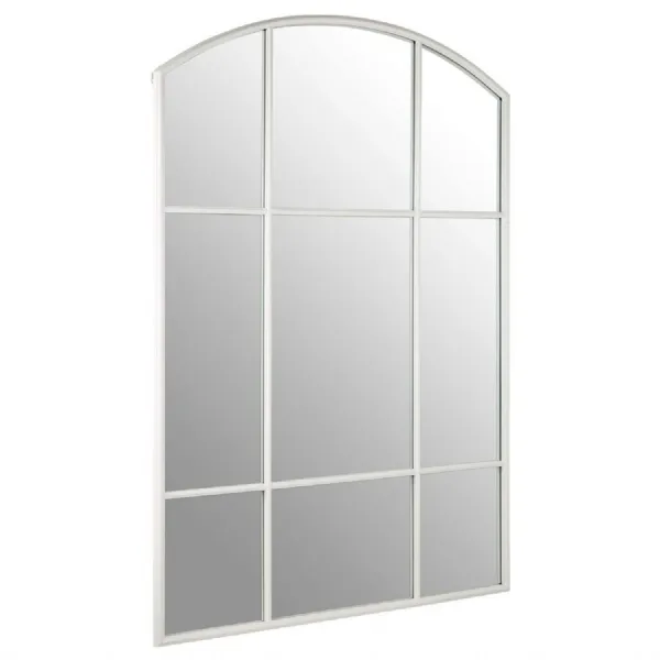Panelled Window Style Iron Frame White Finish Wall Mirror