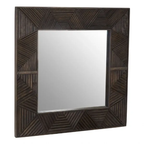 Contemporary Boho Textured Mango Wood Frame Wall Mirror