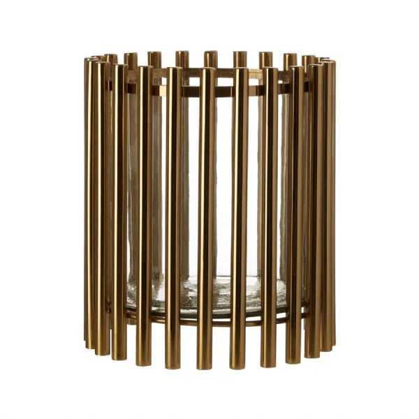 Gold Metallic Round Hurricane Lamp Candle Holder