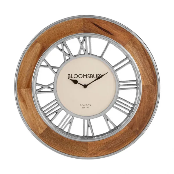 Mango Wood Frame Clock With Nickel Roman Numeral Face