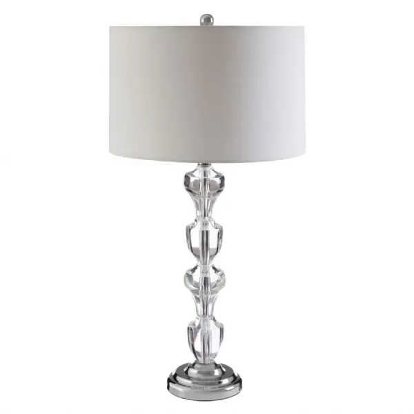 Crystal Glass Stand Chrome Finish White Shade Table Lamp