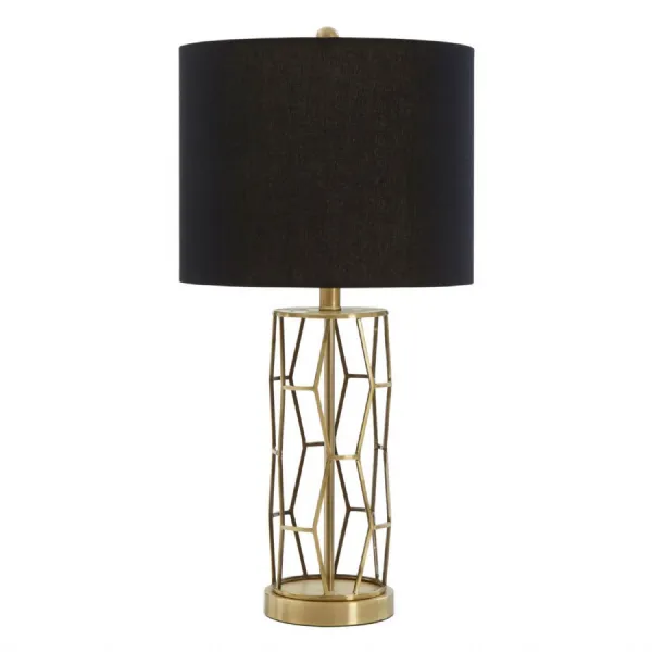 Luxe Brass Finish Black Fabric Shade Table Lamp