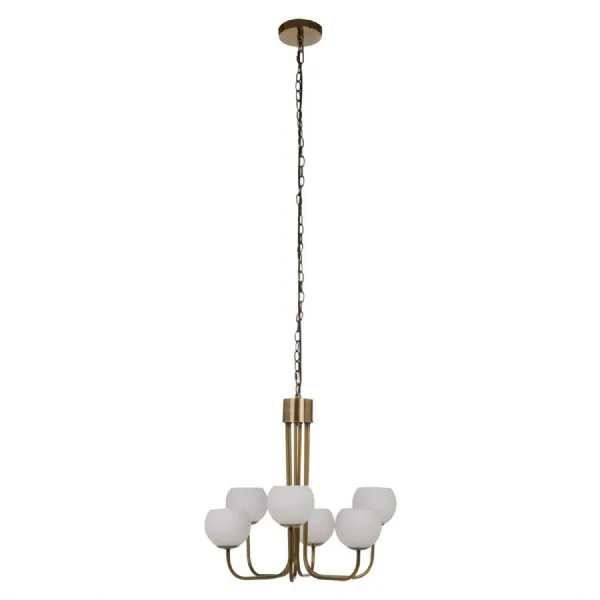 Luxe 6 Arm Glass Shade Iron And Brass Finish Chandelier