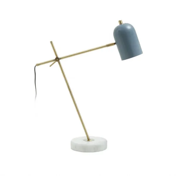 Grey Shade Brass Frame White Marble Base Table Lamp
