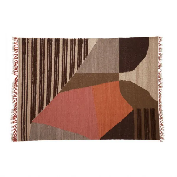 Abstract Warm Tones Rug with Fringing