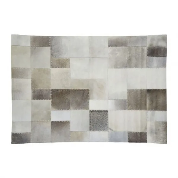 Grey Leather Rectangular Rug With Silver Studs