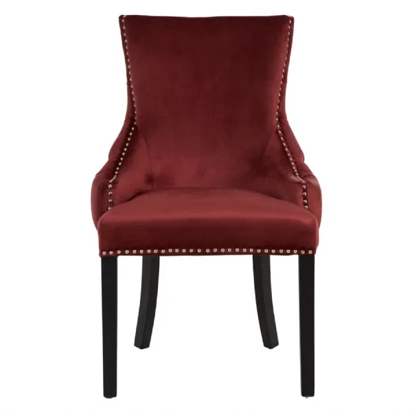 Modern Maroon Button Back Velvet Dining Chair