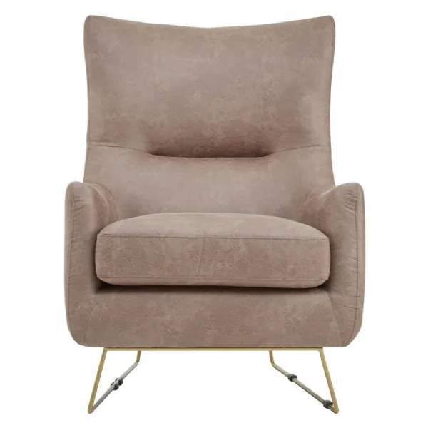 Winged Brown Faux Leather Contemporary Armchair