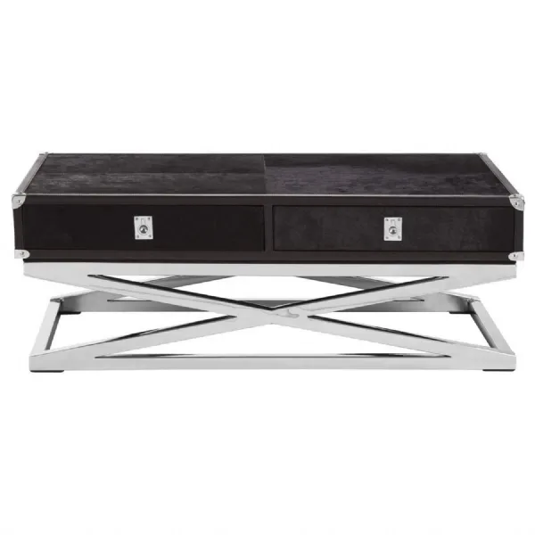 Black Hide Military Style Coffee Table On Steel Base
