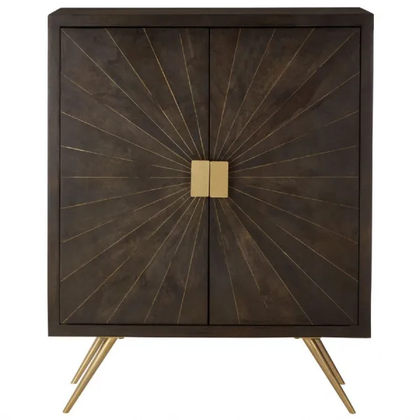 Sunburst Mango Wood Cabinet Brass Finish Handles
