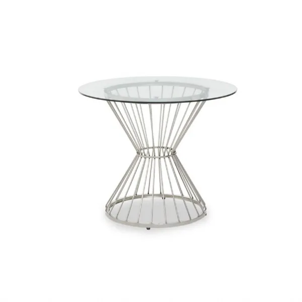 Clear Glass Top Round Table with Wireframe Hourglass Base