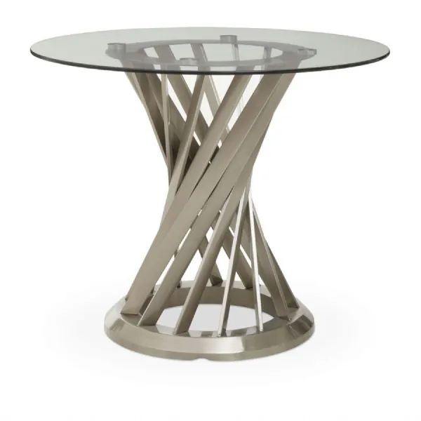 Silver Twisted Based Round Clear Glass Top Dining Table