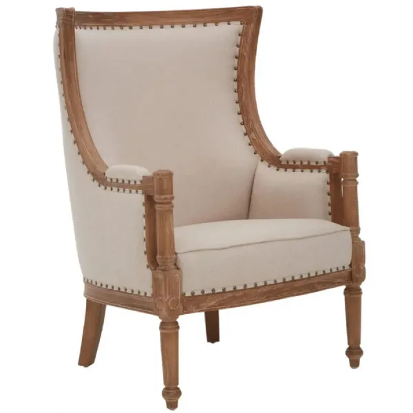 High Back Carved Cream Chair