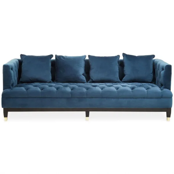 Classic Cushion Detail Three Seat Navy Fabric Sofa