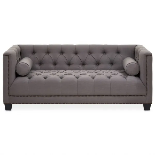 Classic Buttoned Two Seat Grey Fabric Sofa