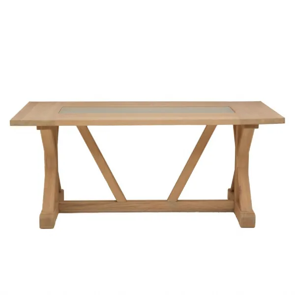 American Oak Rustic Dining Table On Trestle Base