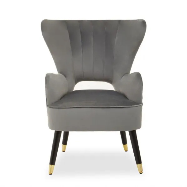 Luxe Mid Century Grey Velvet Armchair