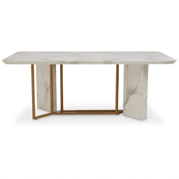 Luxe White Faux Marble Rectangular Dining Table