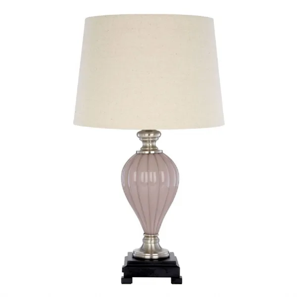 Pleated Glass Curved Base Natural Linen Shade Table Lamp