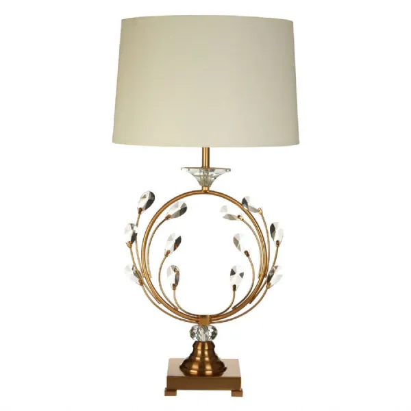 Luxe White Shade Gold Finish Crystal Design Table Lamp