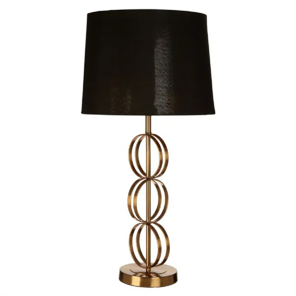 Black Shade Gold Finish Ring Design Round Base Table Lamp