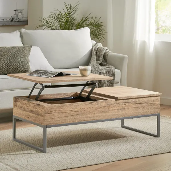 Lift Up Storage Coffee Table Light Oak Silver