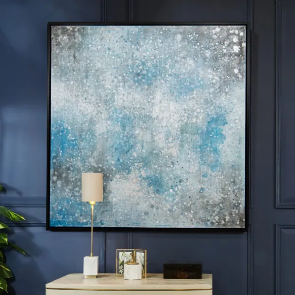 Blue Silver Grey Canvas Wall Art with Black Wooden Frame