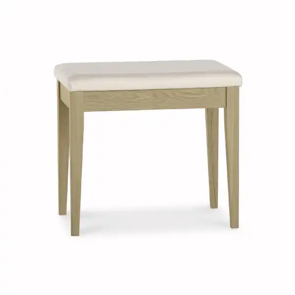 Weathered Oak Dressing Table Stool Cream Leather Cushion