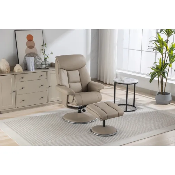 Pebble Leather Effect Recliner Swivel Chair With Footstool