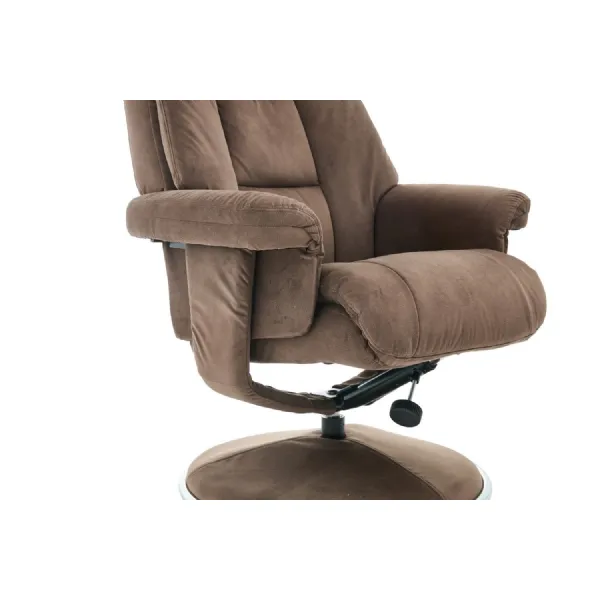 BIARRITZ Fabric Fawn Chrome Trim Swivel Recliner And Footstool