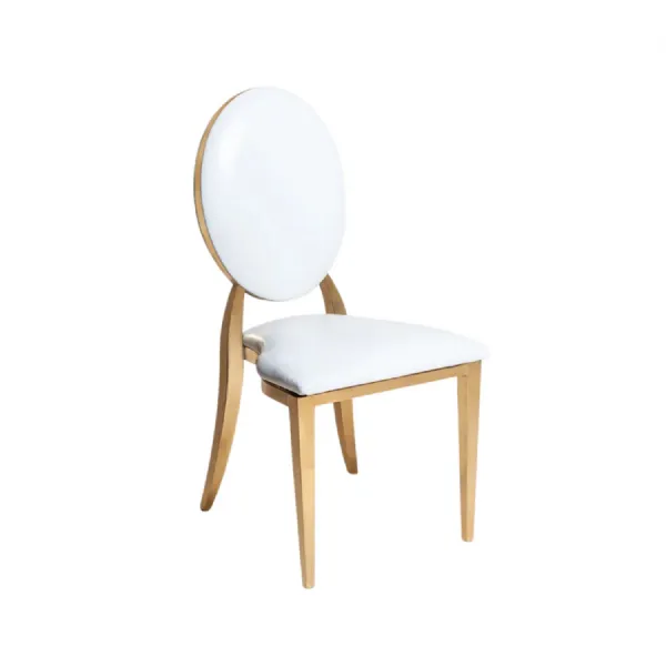 Classic White PU Leather Dining Chair with Gold Frame and Padded Backrest