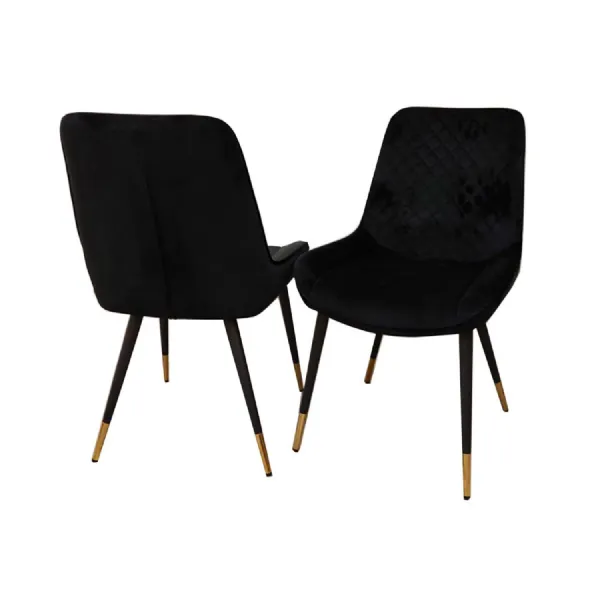 Modern Black Velvet Cross Stitch Back Dining Chair with Gold Tipped Scandinavian Legs