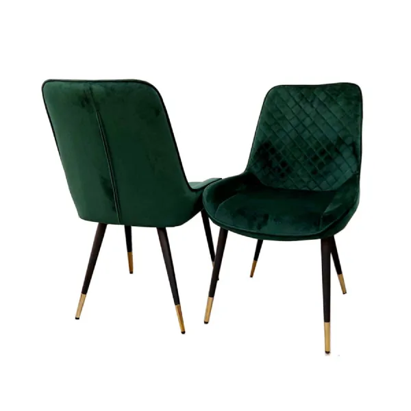 Scandinavian Green Velvet Upholstered Dining Chair with Gold Tipped Black Legs